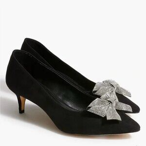 J. Crew Women's Black ESME Rhinestone Crystal Bow Kitten Heels 6 NEW